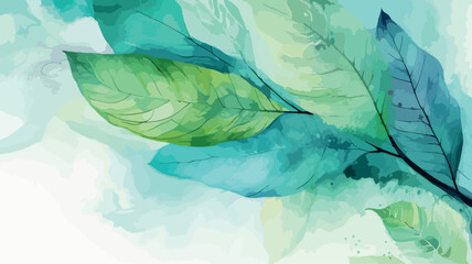 leaf on a tree branch. watercolor painting of green natural leaves. spring and summer decoration. ec