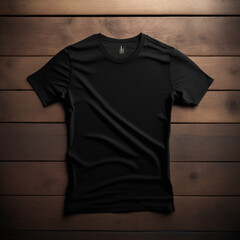 Wall Mural - blank black t-shirt on a wooden surface,generative ai