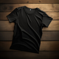 Wall Mural - blank black t-shirt on a wooden surface,generative ai