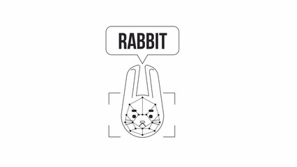 Wall Mural - bunny image recognition bw animation. animated rabbit pet 2d flat monochromatic thin line character.
