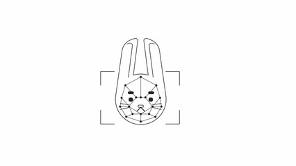 Wall Mural - ai scanning bunny face bw animation. animated rabbit animal 2d flat monochromatic thin line characte