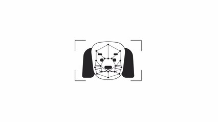 Wall Mural - ai analyzing dog face bw animation. animated canine animal 2d flat monochromatic thin line character