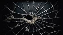 Close-Up Of A Cracked Glass Window With Black Background, Generative AI