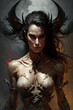© alexkoral - portrait of beautiful devil woman with horns. Generative AI illustration