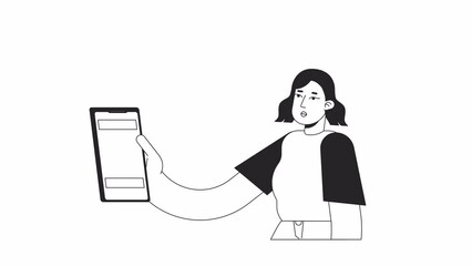 Wall Mural - digital ads overload bw animation. animated shocked girl 2d flat monochromatic thin line character. 