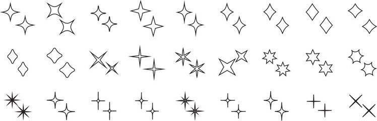 Wall Mural - Sparkle icon vector set. Star icons. black.