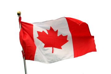 Photo of a Canada flag on a pole isolated on transparent background, canadian banner for Canada national day png file