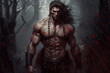 © alexkoral - werewolf man in blood in forest. Generative AI illustration