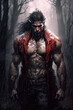 © alexkoral - werewolf man in blood in forest. Generative AI illustration