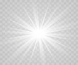 Glowing isolated white transparent set of light effects, glare, explosion, glitter, line, sun flare, spark and stars.Beautiful star.