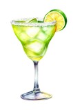 Fototapeta Dziecięca - Watercolor illustration of a mojito cocktail isolated on white background. Digital art of an alcoholic drink made up of gin and lime juice in a cocktail glass. Generative AI.