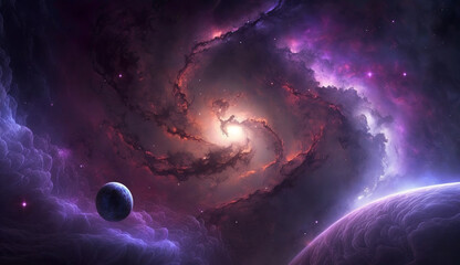 Black purple universe backround, wallpaper, Generative AI