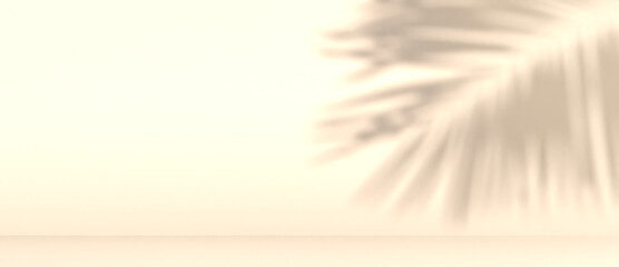 Wall Mural - blurred shadow of palm leaves on a yellow wall. abstract minimal background for a product presentati