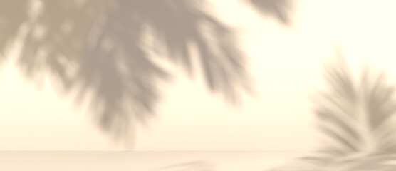 Wall Mural - blurred shadow of palm leaves on a yellow wall. abstract minimal background for a product presentati