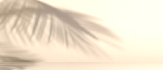 Wall Mural - blurred shadow of palm leaves on a yellow wall. abstract minimal background for a product presentati