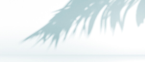 Wall Mural - blurred shadow of palm leaves on a blue wall. abstract minimal background for a product presentation
