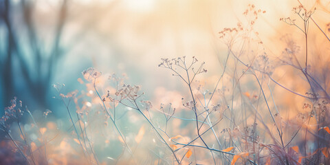 Wall Mural - Tranquil leaves soft focus background with copy space, presentation background, dream atmosphere - generative AI