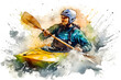 Watercolor design of a man doing extreme kayaking - Generative AI