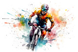 Fototapeta  - Watercolor design of a downhill cyclist - Generative AI