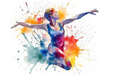Fototapeta  - watercolor design of a female olympic gymnast - Generative AI