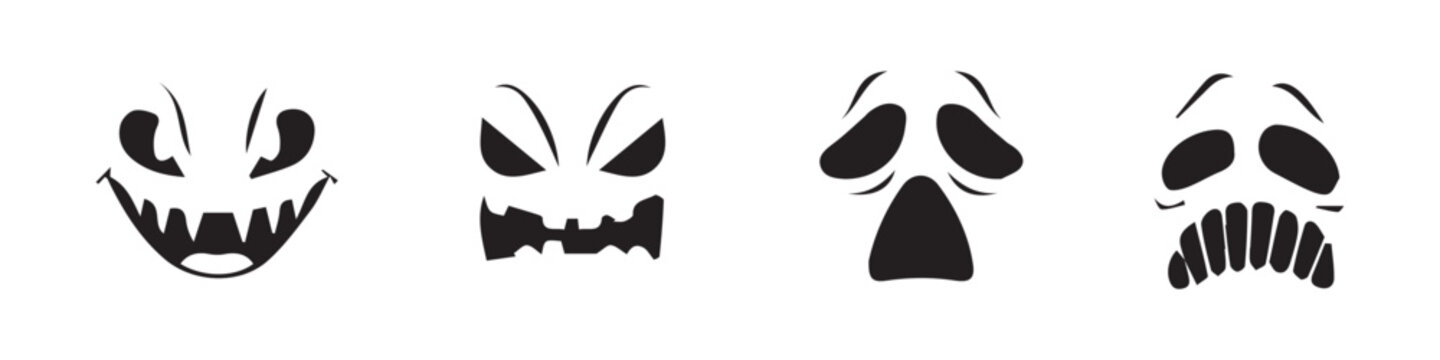 Horror and Scary faces vector set. Silhouette Style. Vector Illustration. Vector Graphic. EPS 10