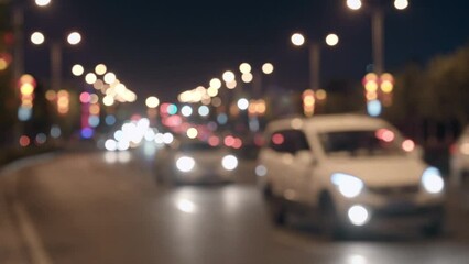 Wall Mural - blurred street with bokeh lights at night