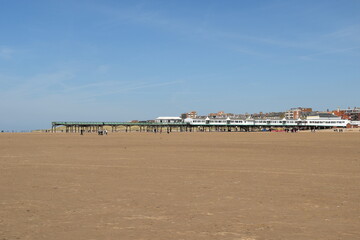 Canvas Print - Seaside view with golden sand beaches and landmarks. Taken in Lytham Lancashire England. 