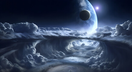 Wall Mural - landscape with clouds and plants beautiful space view, space view, digital art, wallpaper, generativ