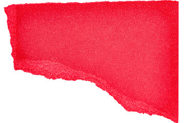 Single piece of isolated ripped blank red paper, top view from above on white or transparent background
