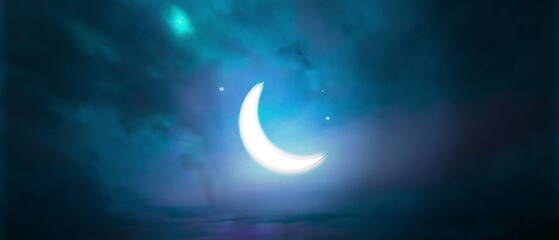 Wall Mural - crescent light moon in the midnight sky.