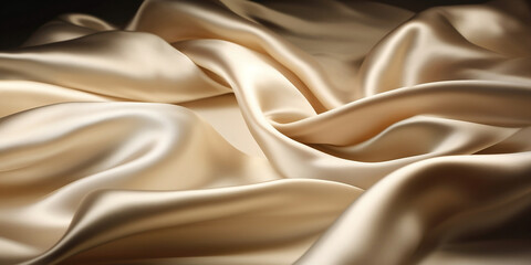 White satin  silk satin fabric wave or silk wavy folds generated by AI. 