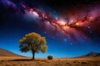 Der einsame Baum in der leuchtenden Galaxie, generative KI