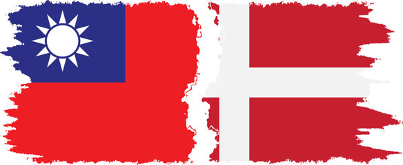 Denmark and Taiwan grunge flags connection vector