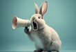 Rabbit screams into the loudspeaker illustration. AI generative.