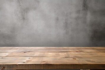 Empty wooden table with concrete wall. Created using generative AI