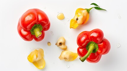 Wall Mural - Raw cashew fetus with water drops on a white background, top view