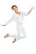© Heyt/peopleimages.com - Jump, excited and portrait of senior woman on png, isolated and transparent background in studio. Happy, winner mockup and female jumping in air for happiness, celebration and success for winning