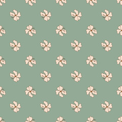 Vintage seamless pattern with white flowers background. Floral pattern for fashion, design prints, textile, fabric. Vector illustration in cartoon hand drawn style