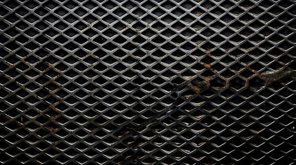 Steel black protective grille with mesh background texture and pattern. Generative Ai