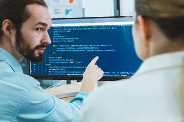 Professional development programers programming game software or developing code for shopping online financial data security system network working at home. It technology.