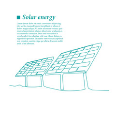 Solar panels continuous line art. Green energy and renewable source of power concept in simple linear style. Doodle vector illustration.