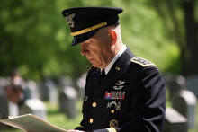A Military Chaplain Leading A Memorial Day Prayer Service. Memorial Day Generative AI