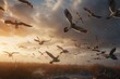 A detailed illustration of a group of birds in flight, Generative AI