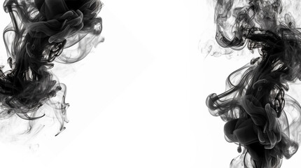 Wall Mural - black smoke isolated on white background, Abstract design with copy space, design element. Smoke texture freeze motion dark powder smooth.
