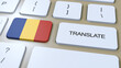 Translate Romanian Language Concept. Translation of word. Button with Text on Keyboard. 3D Illustration