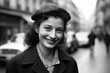 © Adriana - vintage young woman walking through paris street in 1946. Generative AI