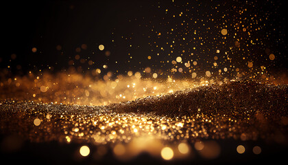 Shiny color golden wave design element with glitter effect on dark background