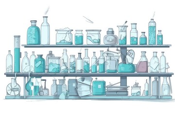 Wall Mural - flask and test tube in a white backdrop medical microbiology lab. Generative AI