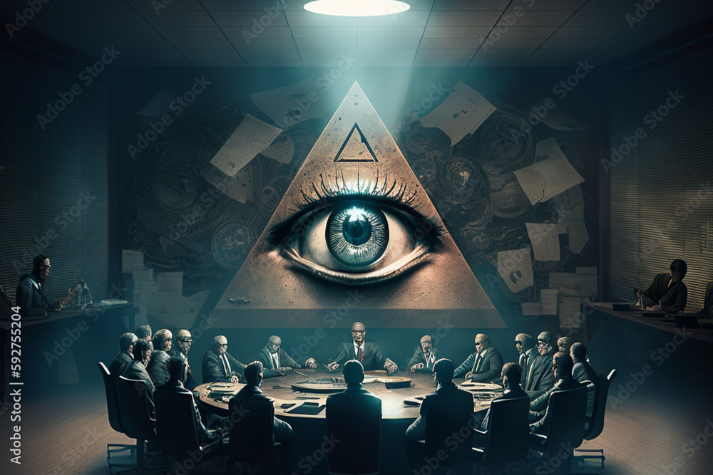 Illuminati meeting, all seeing eye pyramid, concept of secret societies,  elite rulers, occultism and masonic conspiracies Stock Illustration | Adobe  Stock