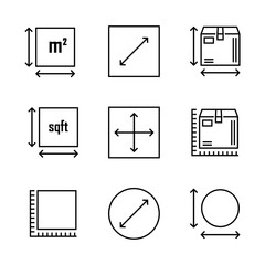 Measuring. Taking meaures of shapes or boxes. Square meter, Area size and set. perimeter. Vector